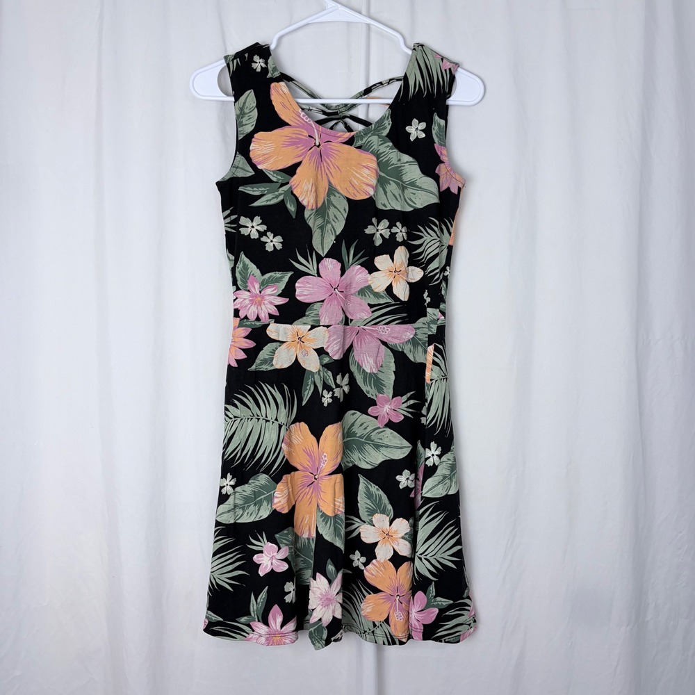 Clockhouse Tropical Floral Dress Strappy Back Sleeveless Women's Size M